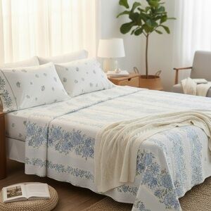 Vintage 70's 4 Pc. Mix & Match Queen Floral Sheet, Pillowcase Set & Blanket Set